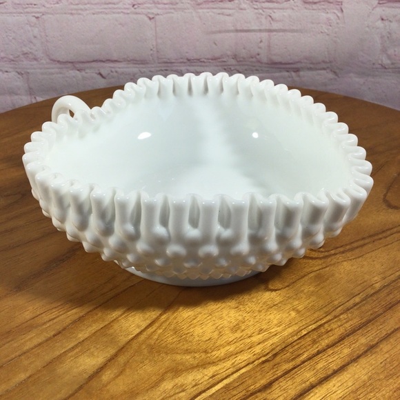 Fenton Other - 💐 Vintage Fenton Milk Glass Heart Shaped Hobnail Candy Nut Bowl